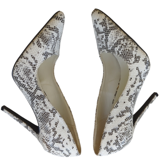 Charlotte Russe Snakeskin Fishnet Pattern Heels 9 Black White - Picture 9 of 12
